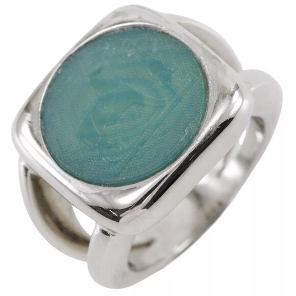 HERMES Corozo Ring Silver/Green metallic #5.6(US Size) 10.1g Women - Picture 1 of 12
